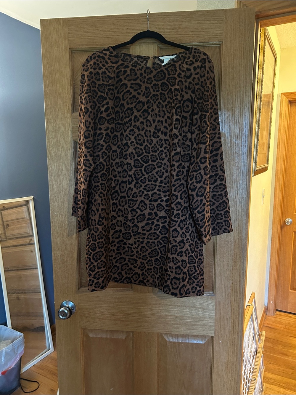 H&M Brown and Black Leopard Print Long Sleeve Dress